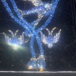 Heidi Daus Blue lariat, pin, earrings